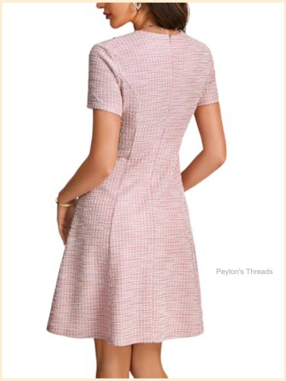 Tweed Collared Short Sleeve Ruffle A-Line Midi Dress - Picture 5 of 6